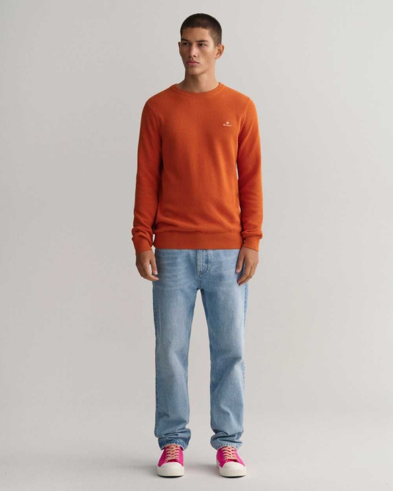 Gant Cotton Piqué Crew Neck Men's Sweater Pumpkin Orange | SADUP-8574