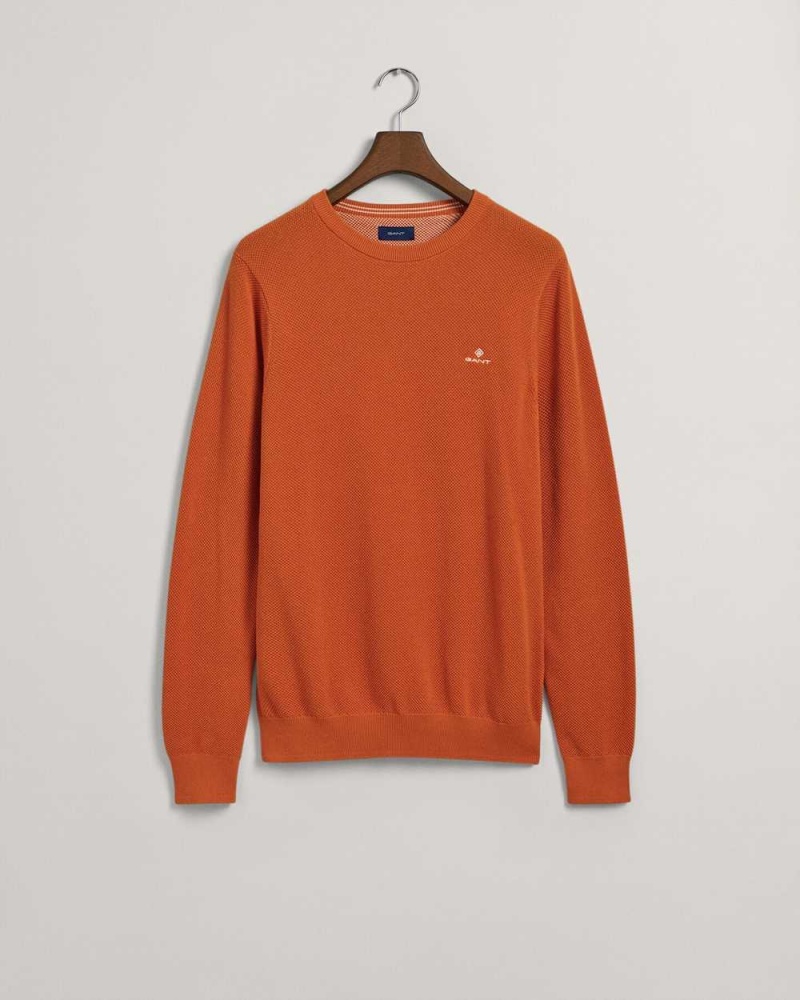 Gant Cotton Piqué Crew Neck Men's Sweater Pumpkin Orange | SADUP-8574