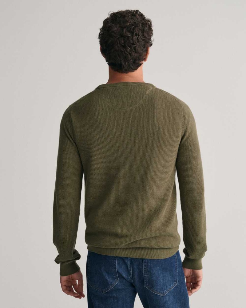 Gant Cotton Piqué Crew Neck Men's Sweater Racing Green | GVYHK-9530