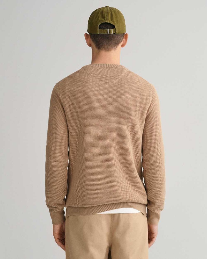 Gant Cotton Piqué Crew Neck Men's Sweater Dark Khaki | QMAHL-6912