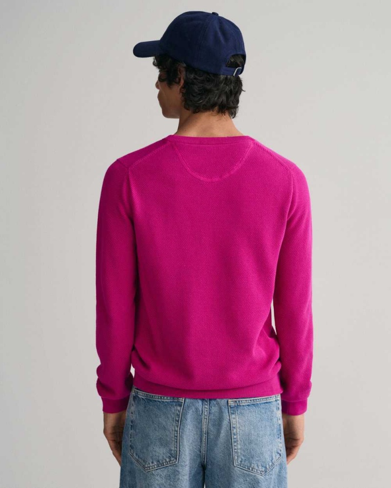 Gant Cotton Piqué Crew Neck Men's Sweater Barley Pink | LHFYJ-1204