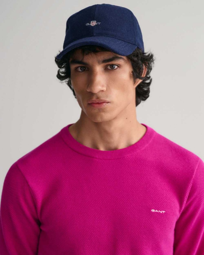 Gant Cotton Piqué Crew Neck Men's Sweater Barley Pink | LHFYJ-1204