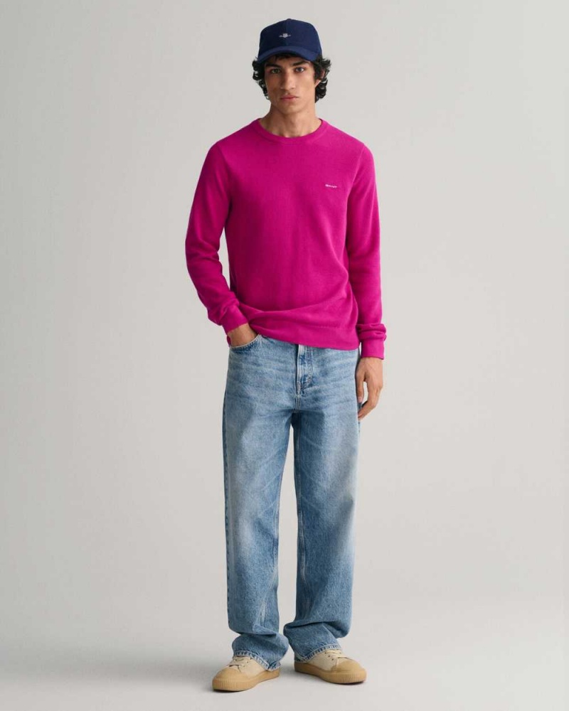 Gant Cotton Piqué Crew Neck Men's Sweater Barley Pink | LHFYJ-1204