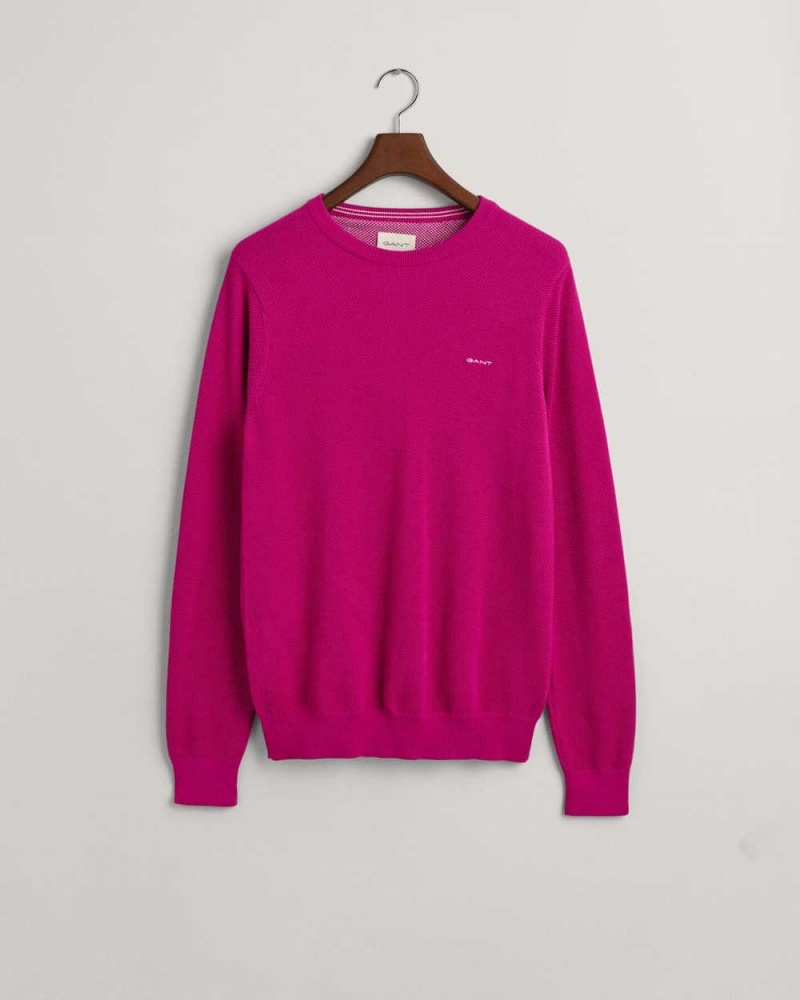 Gant Cotton Piqué Crew Neck Men's Sweater Barley Pink | LHFYJ-1204