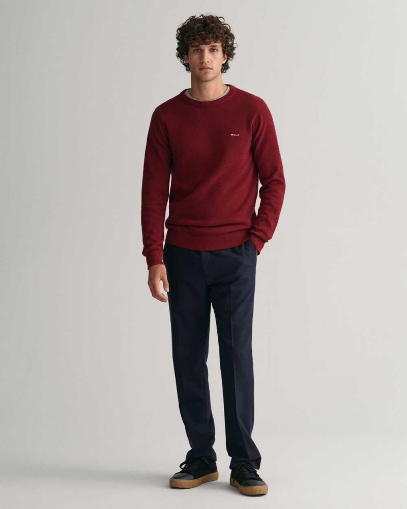 Gant Cotton Piqué Crew Neck Men's Sweater Plumped Red | BPZJX-6390