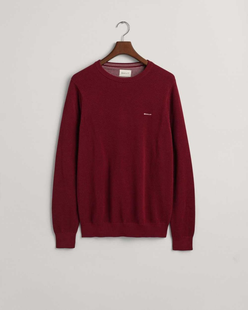 Gant Cotton Piqué Crew Neck Men's Sweater Plumped Red | BPZJX-6390