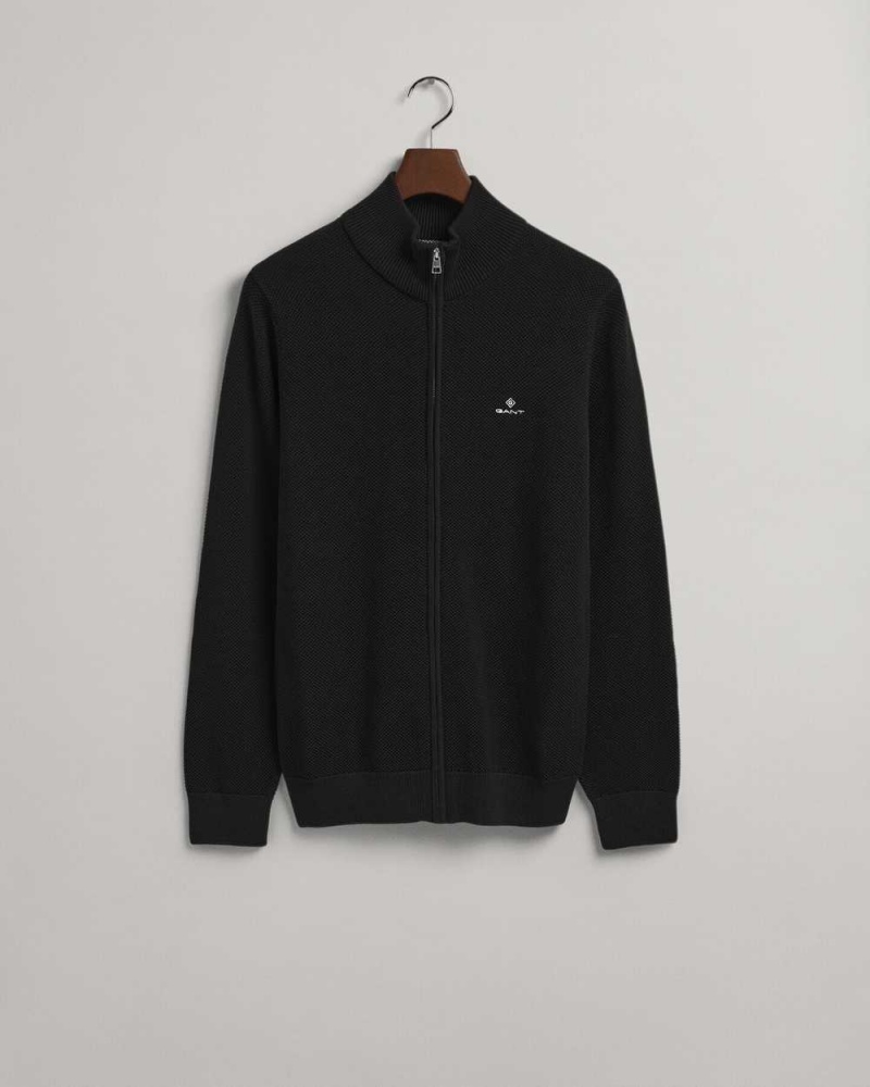 Gant Cotton Piqué Half-Zip Men's Cardigan Black | LBMEZ-5207