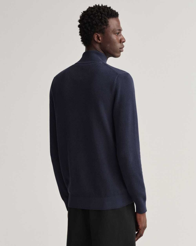 Gant Cotton Piqué Half-Zip Men's Cardigan Evening Blue | HNPGX-5186