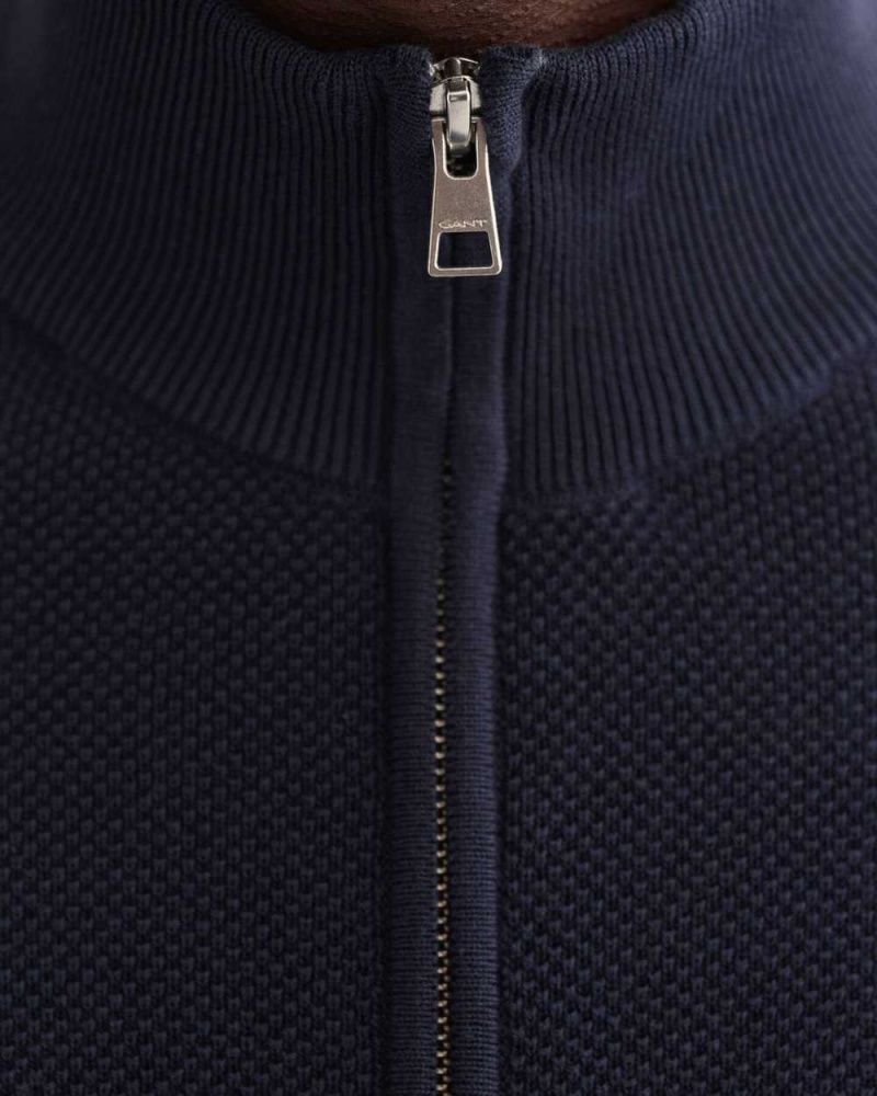 Gant Cotton Piqué Half-Zip Men's Cardigan Evening Blue | HNPGX-5186