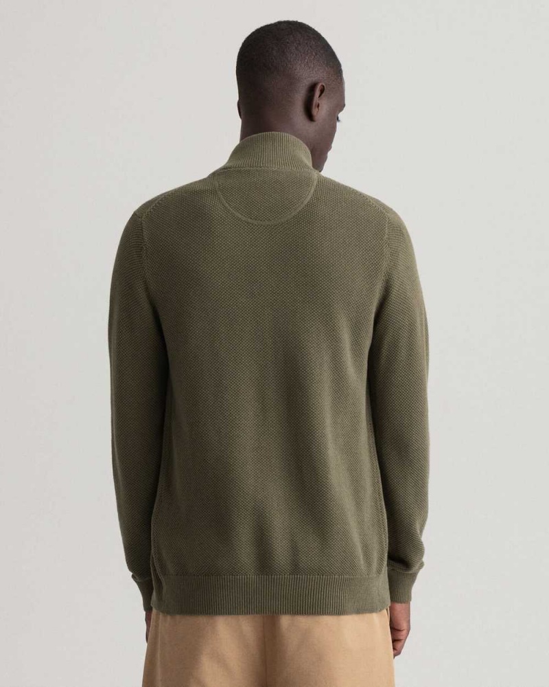 Gant Cotton Piqué Half-Zip Men's Cardigan Racing Green | NAZBF-6284