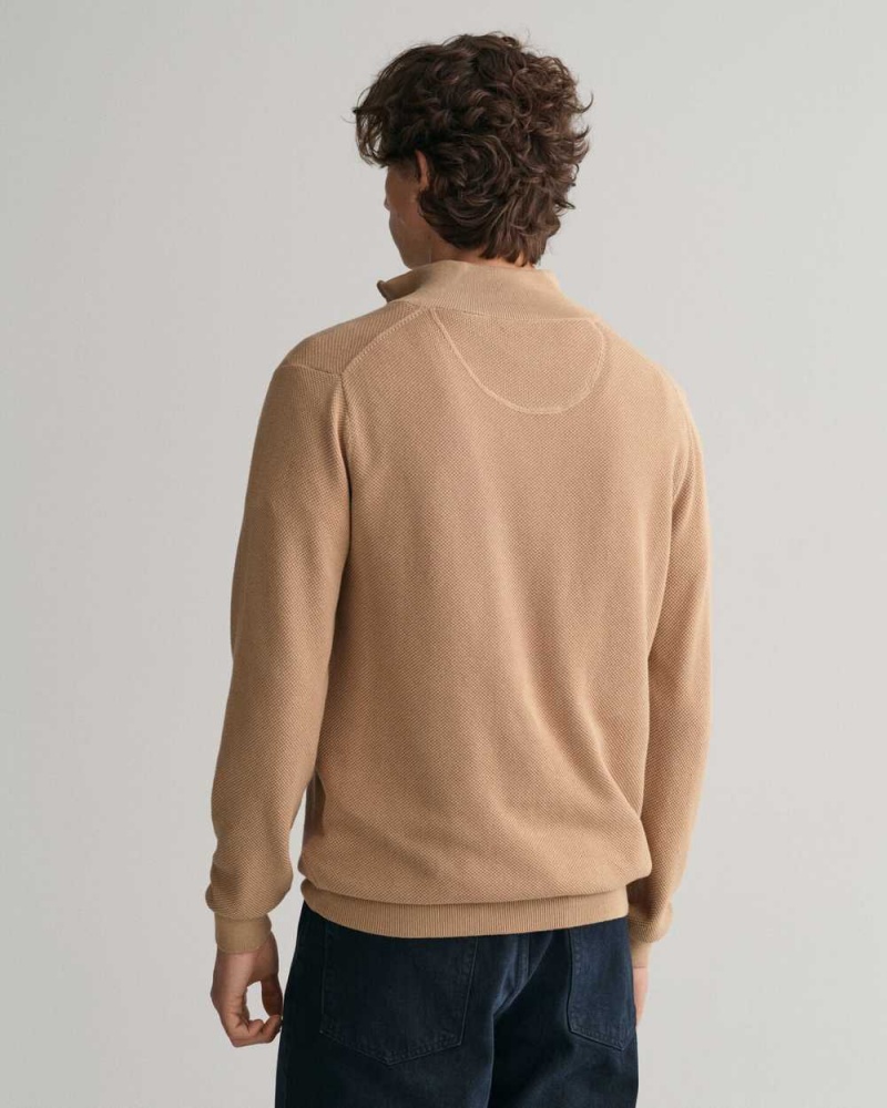 Gant Cotton Piqué Half-Zip Men's Sweater Dark Khaki | LKBET-4609