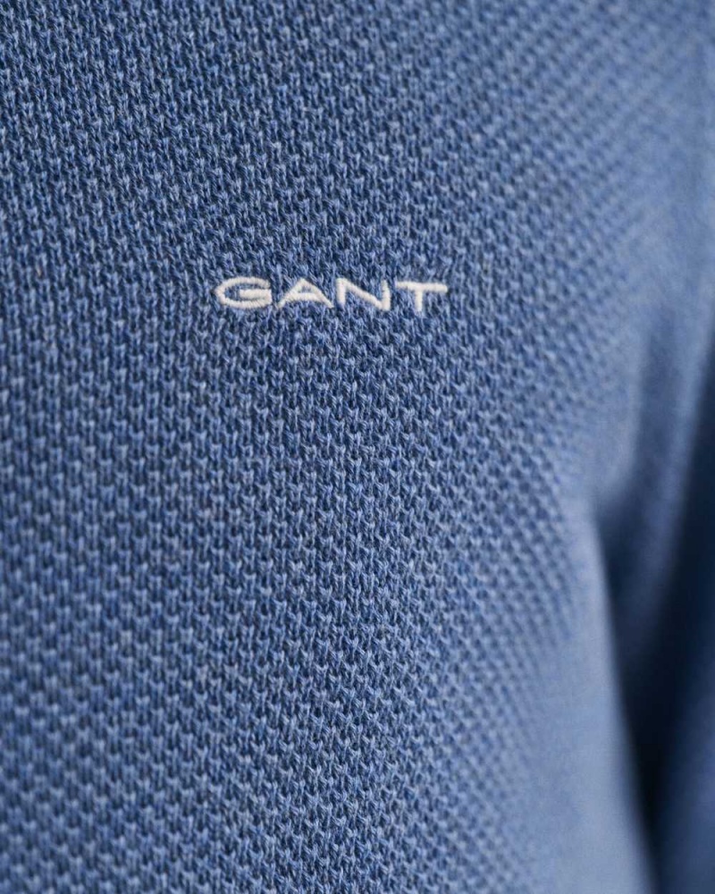 Gant Cotton Piqué Half-Zip Men's Sweater Denim Blue Melange | XEHQG-7208