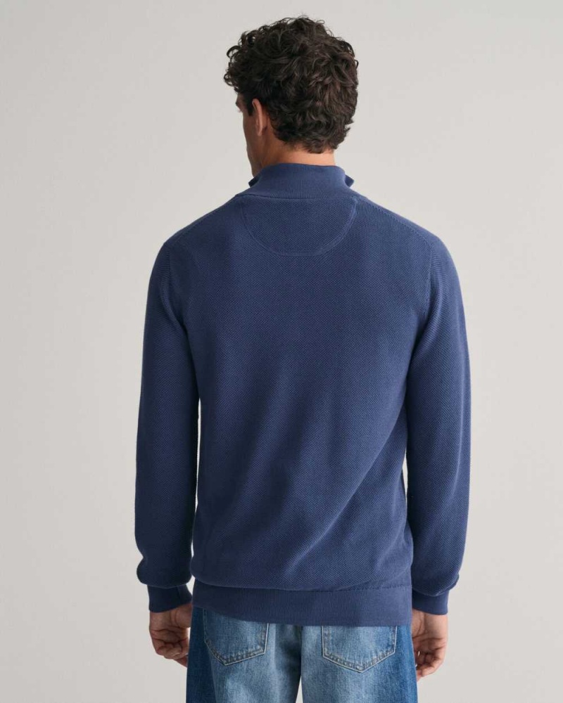 Gant Cotton Piqué Half-Zip Men's Sweater Dusty Blue Sea | PNIYR-3290