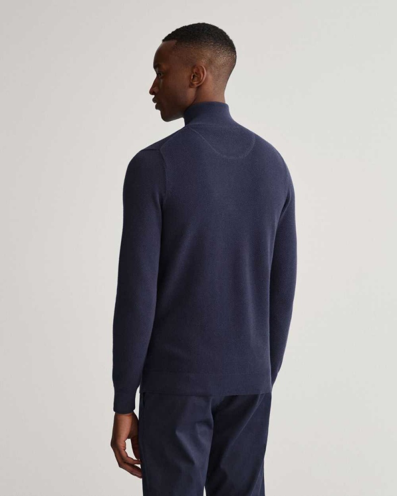 Gant Cotton Piqué Half-Zip Men's Sweater Evening Blue | FUTCN-8273