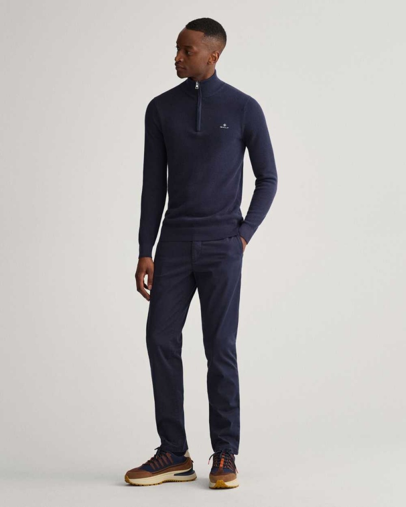 Gant Cotton Piqué Half-Zip Men's Sweater Evening Blue | FUTCN-8273