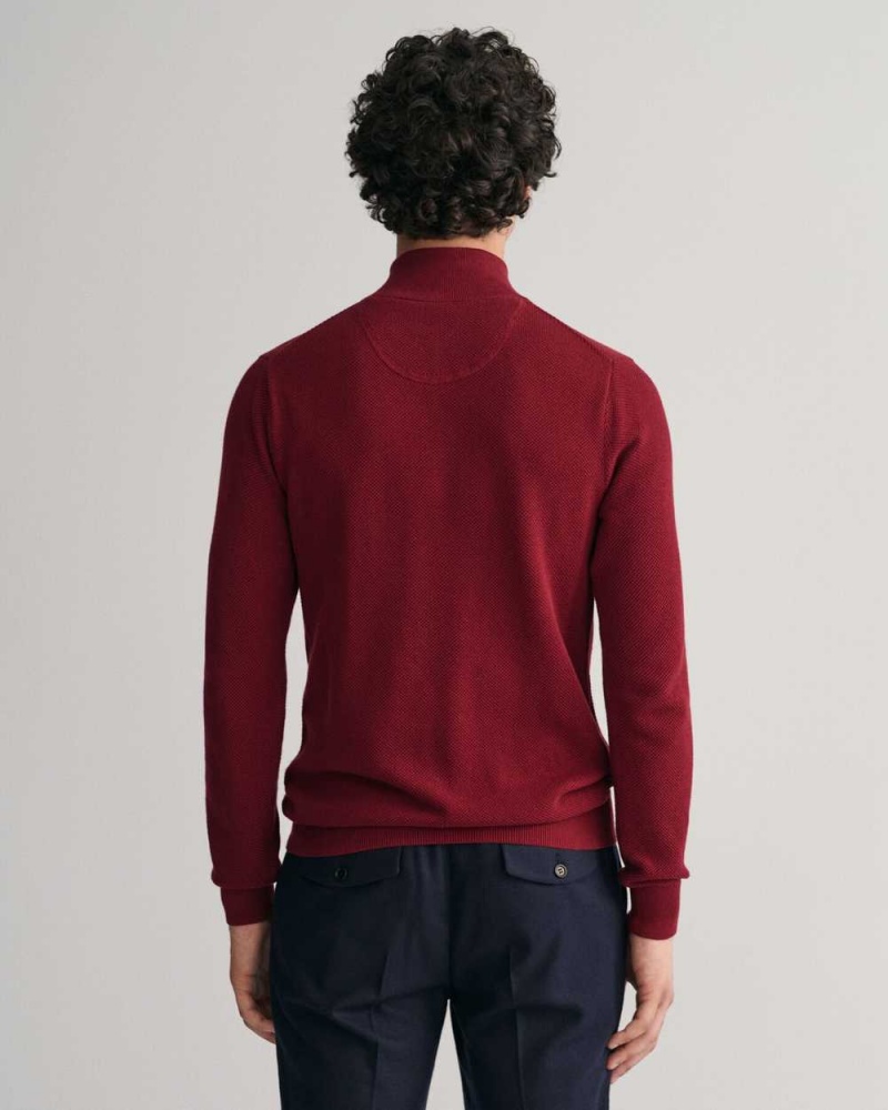 Gant Cotton Piqué Half-Zip Men's Sweater Plumped Red | ALSQW-3760