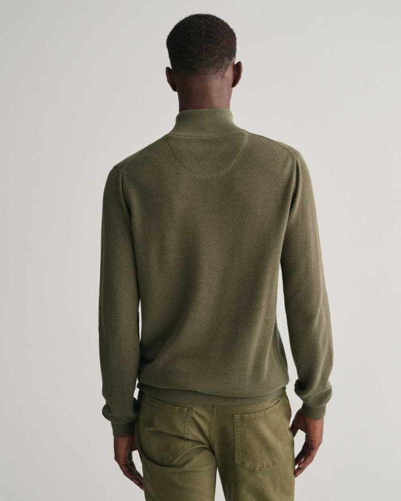 Gant Cotton Piqué Half-Zip Men's Sweater Racing Green | ODLYU-0271