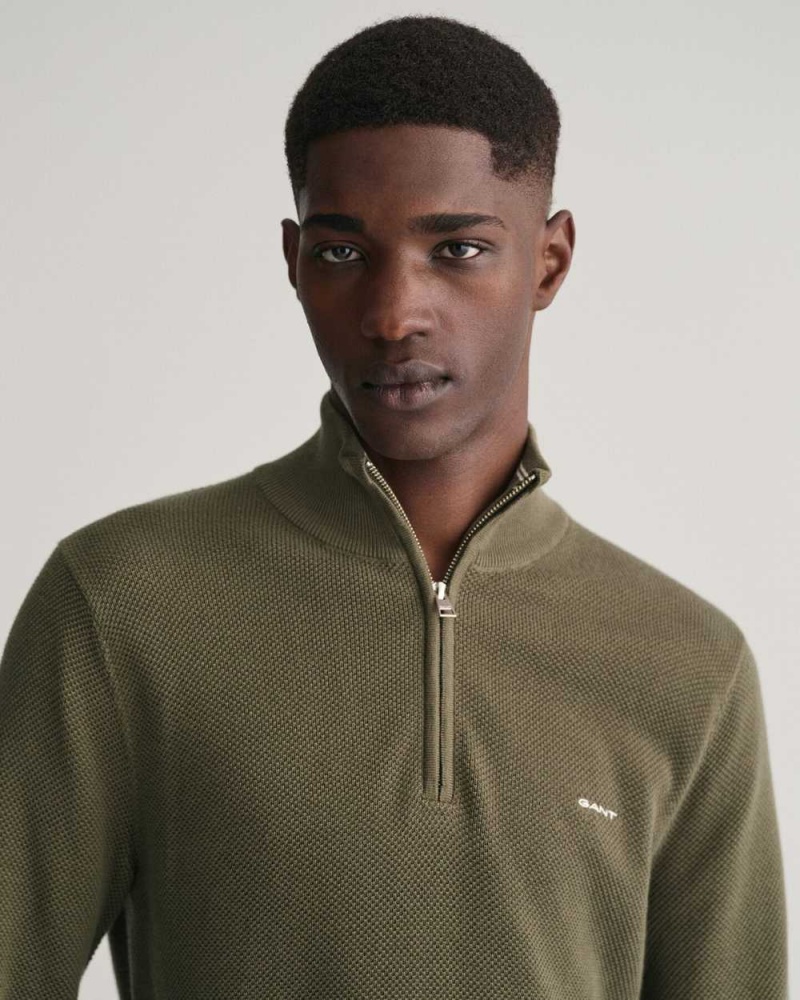 Gant Cotton Piqué Half-Zip Men's Sweater Racing Green | ODLYU-0271