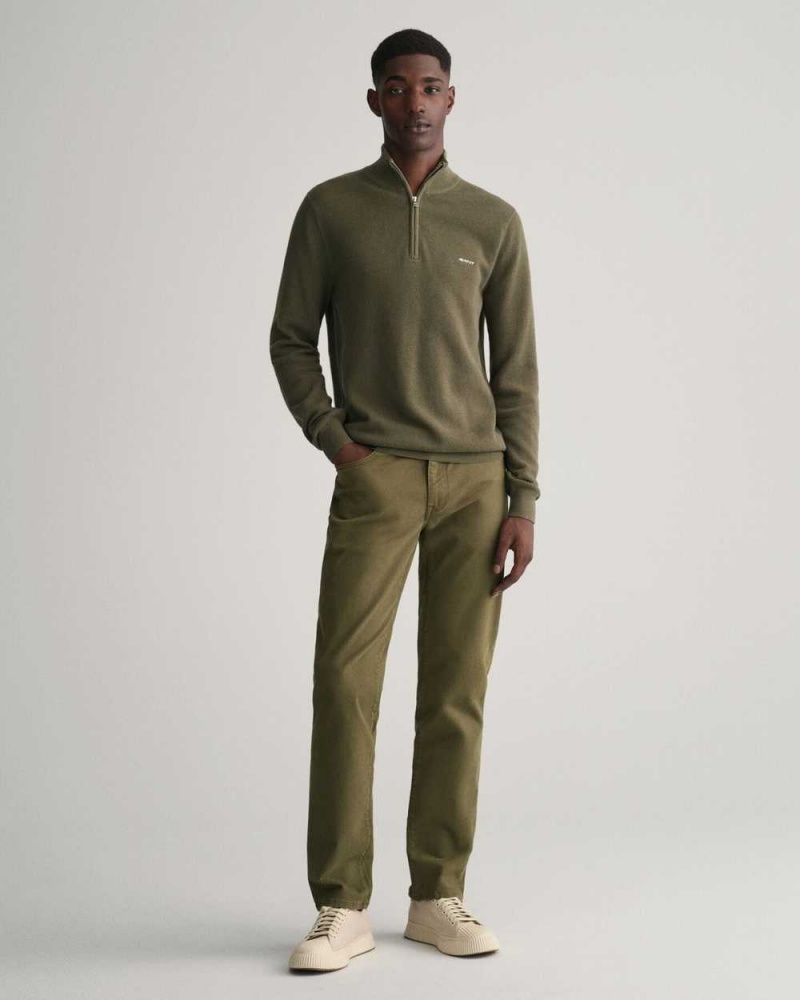 Gant Cotton Piqué Half-Zip Men's Sweater Racing Green | ODLYU-0271