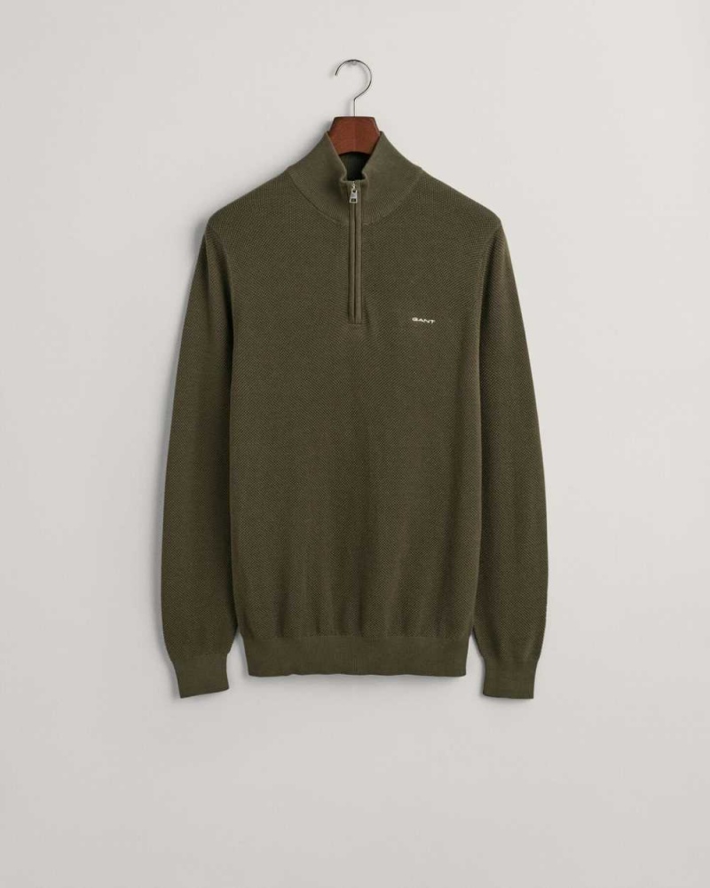 Gant Cotton Piqué Half-Zip Men's Sweater Racing Green | ODLYU-0271