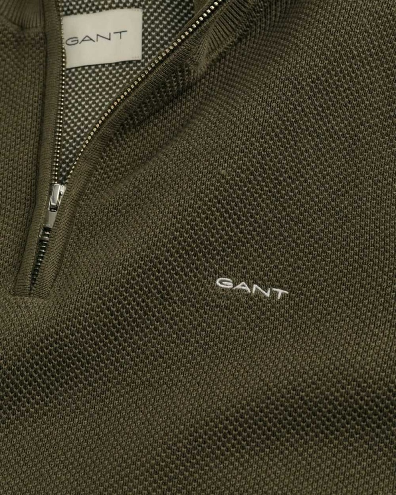 Gant Cotton Piqué Half-Zip Men's Sweater Racing Green | ODLYU-0271