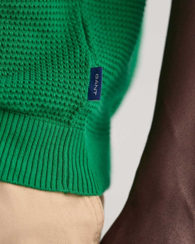 Gant Cotton Textured Open Collar Polo Men's Sweater Lavish Green | GLVCN-4810