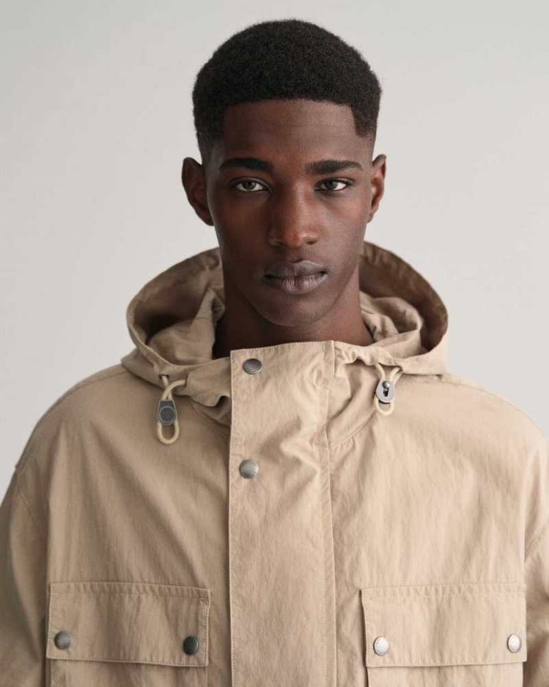 Gant Cotton Windbreaker Men's Jackets Concrete Beige | PUAEH-7659