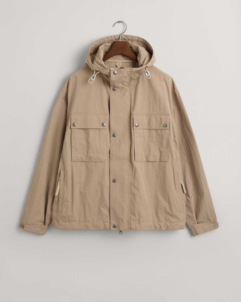 Gant Cotton Windbreaker Men's Jackets Concrete Beige | PUAEH-7659