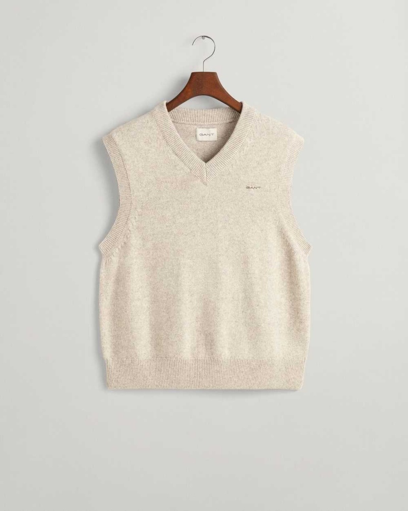 Gant Cotton Wool Men's Vest Light Beige Melange | WYNID-4539