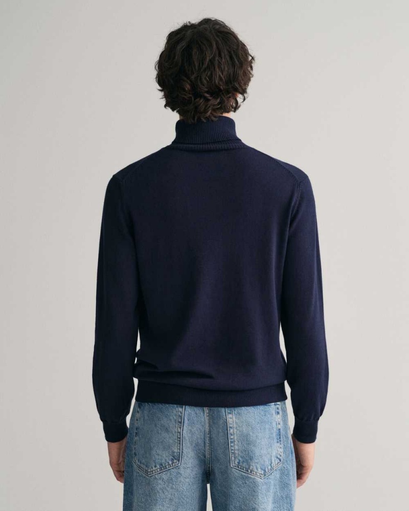 Gant Cotton Wool Turtleneck Men's Sweater Evening Blue | NVCIS-2943