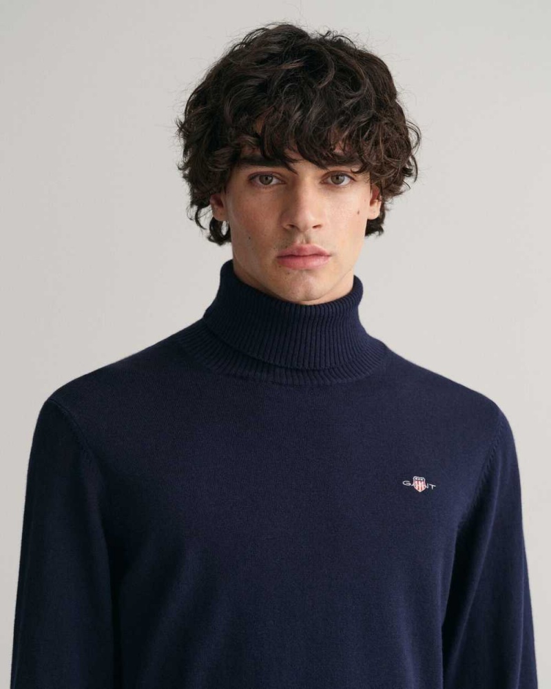 Gant Cotton Wool Turtleneck Men's Sweater Evening Blue | NVCIS-2943