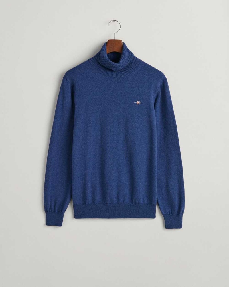 Gant Cotton Wool Turtleneck Men's Sweater Evening Blue | NVCIS-2943