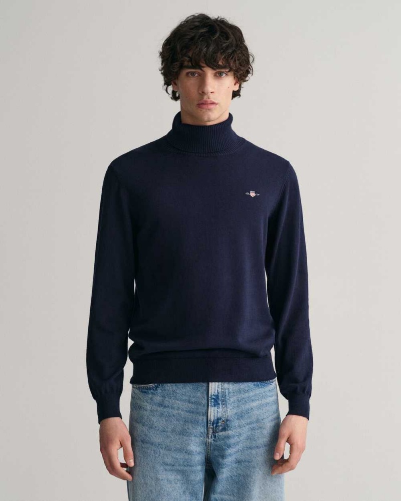 Gant Cotton Wool Turtleneck Men\'s Sweater Evening Blue | NVCIS-2943