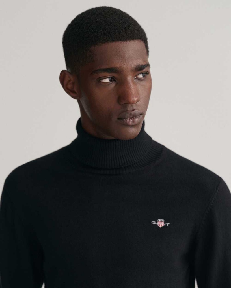 Gant Cotton Wool Turtleneck Men's Sweater Black | ZSNGC-9703