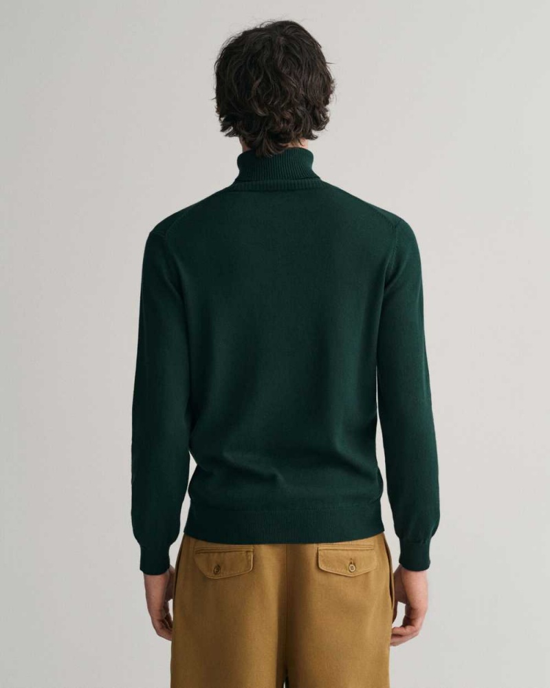 Gant Cotton Wool Turtleneck Men's Sweater Tartan Green | OVUQS-4023