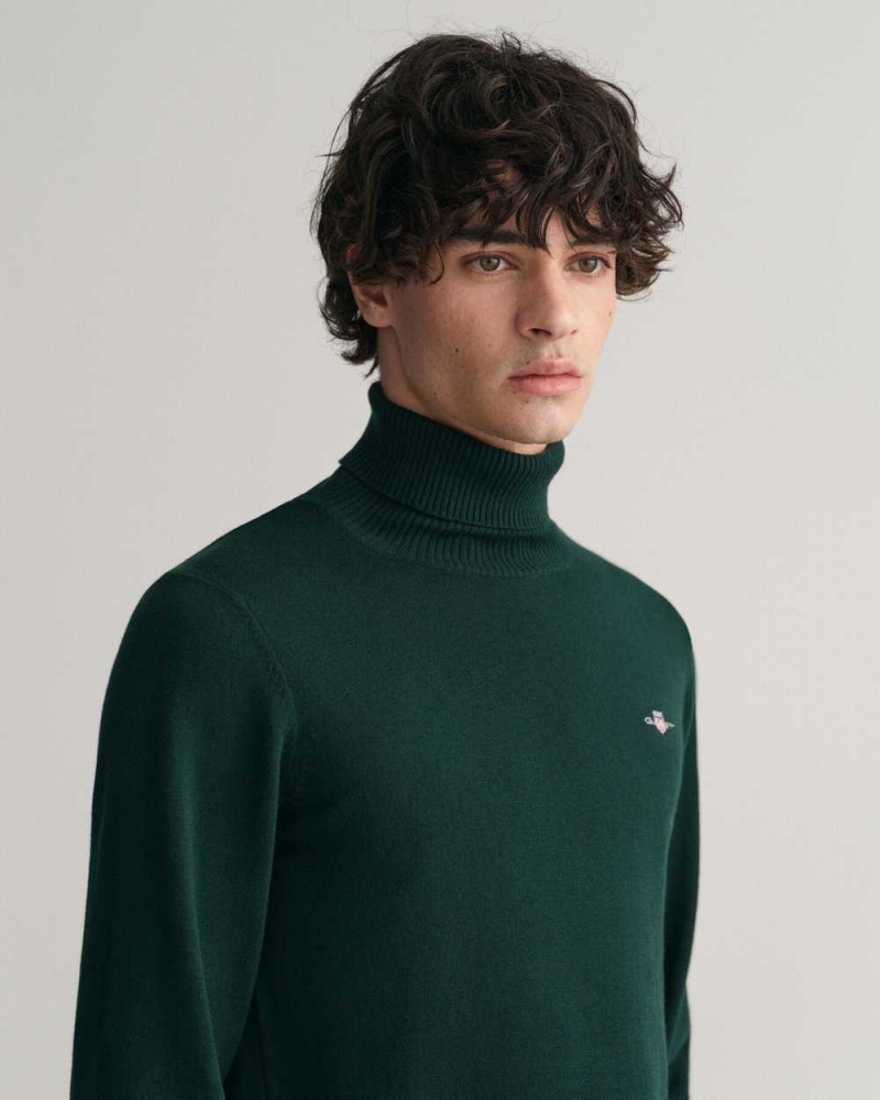 Gant Cotton Wool Turtleneck Men's Sweater Tartan Green | OVUQS-4023