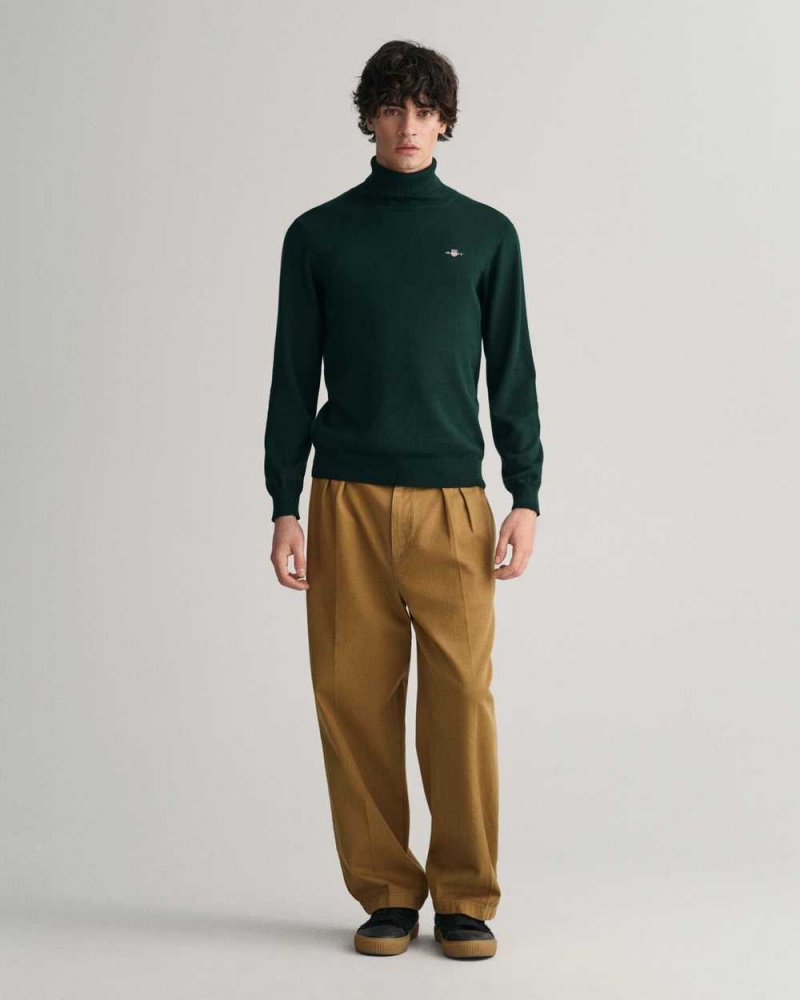 Gant Cotton Wool Turtleneck Men's Sweater Tartan Green | OVUQS-4023