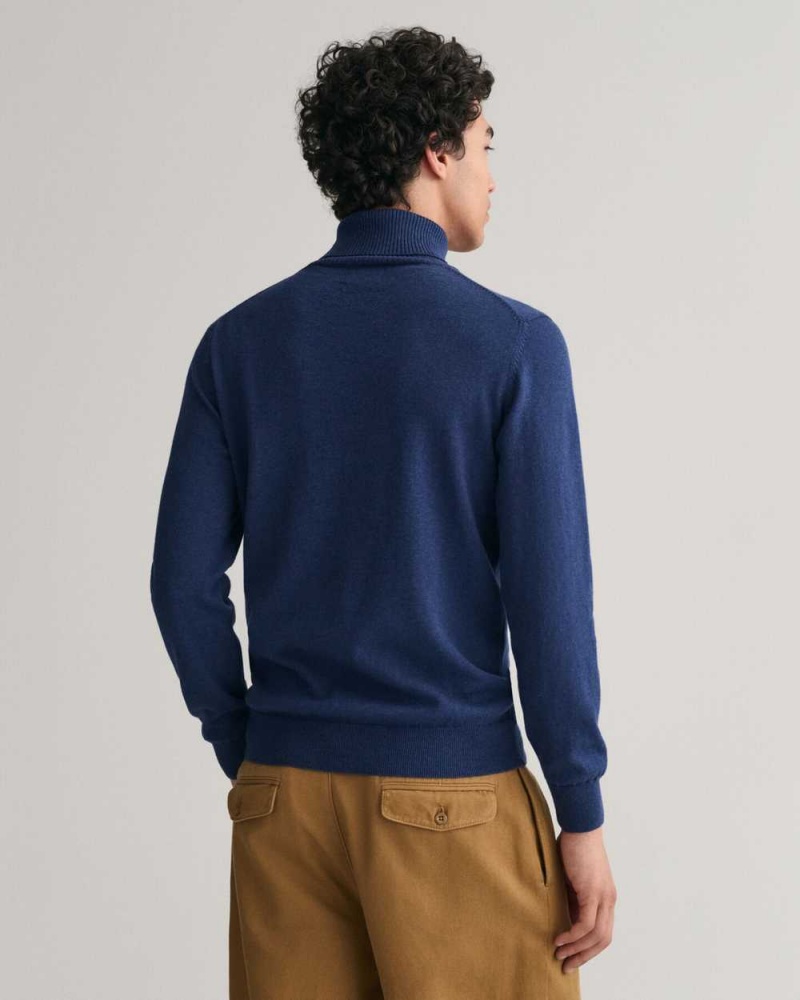 Gant Cotton Wool Turtleneck Men's Sweater Marine Melange | TBNZR-8436