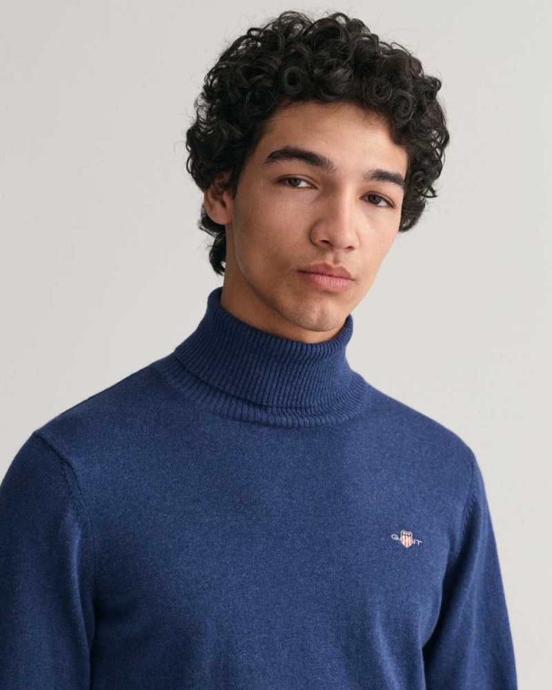 Gant Cotton Wool Turtleneck Men's Sweater Marine Melange | TBNZR-8436