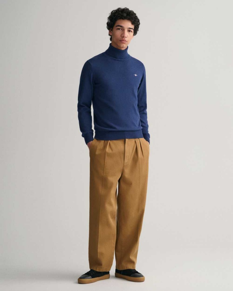 Gant Cotton Wool Turtleneck Men's Sweater Marine Melange | TBNZR-8436