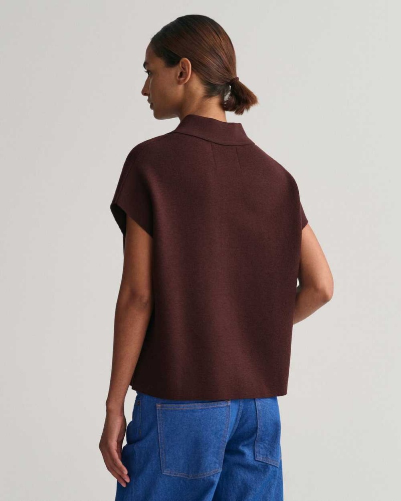 Gant Cropped Polo Women's Vest Dark Red Brown | WRYGU-7345