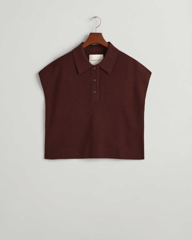 Gant Cropped Polo Women's Vest Dark Red Brown | WRYGU-7345