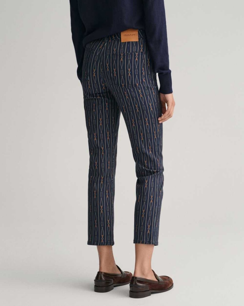 Gant Cropped Rope Striped Women's Jeans Evening Blue | NGEOT-3567