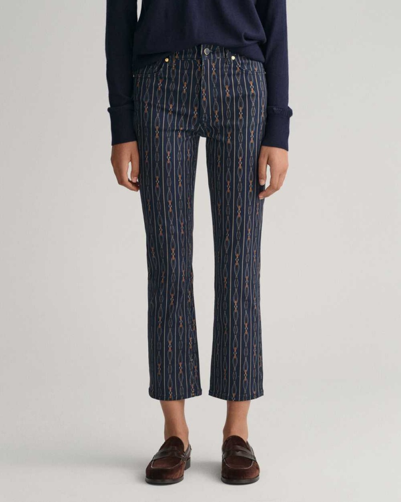 Gant Cropped Rope Striped Women's Jeans Evening Blue | NGEOT-3567