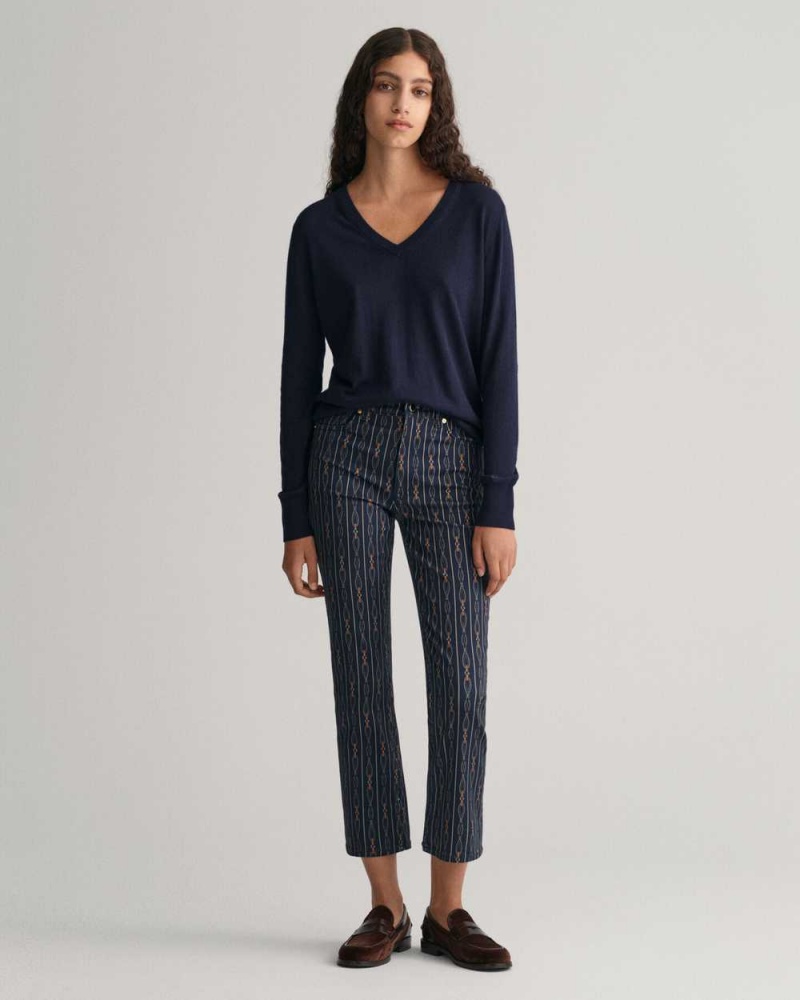 Gant Cropped Rope Striped Women's Jeans Evening Blue | NGEOT-3567