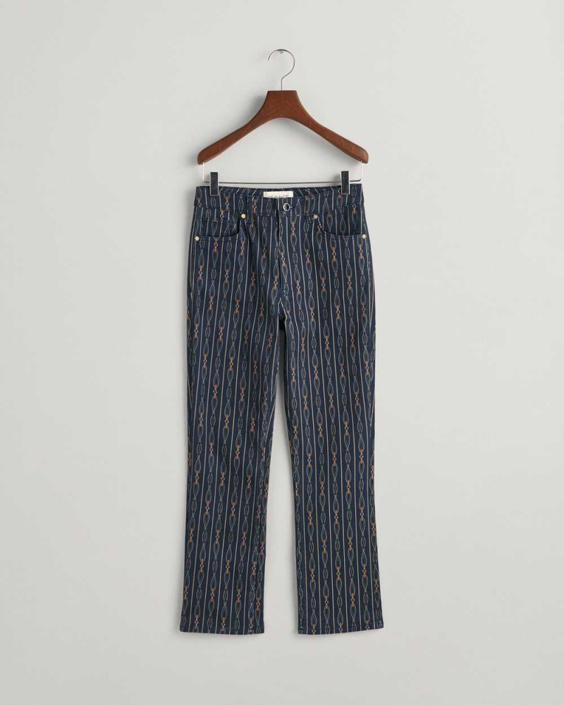 Gant Cropped Rope Striped Women's Jeans Evening Blue | NGEOT-3567