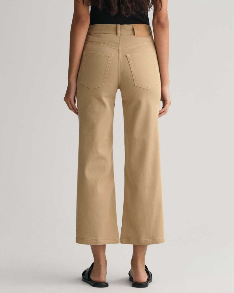 Gant Cropped Wide Leg Color Women's Jeans Dark Khaki | FWXCB-2095