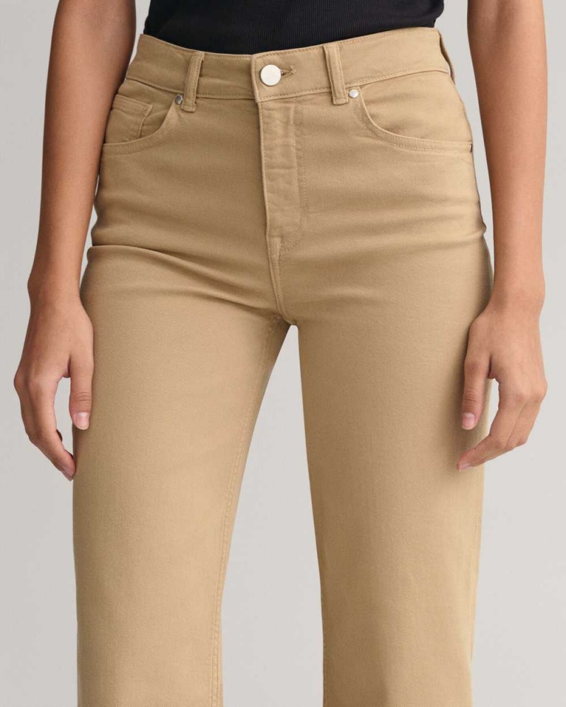 Gant Cropped Wide Leg Color Women's Jeans Dark Khaki | FWXCB-2095