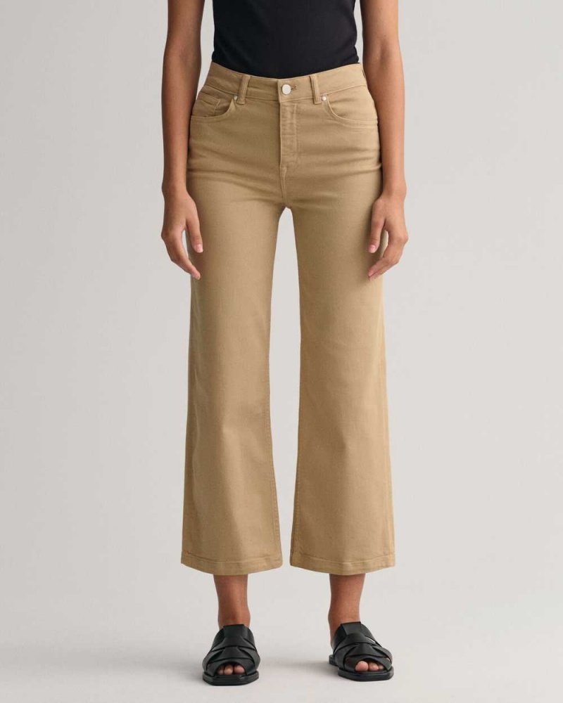 Gant Cropped Wide Leg Color Women's Jeans Dark Khaki | FWXCB-2095