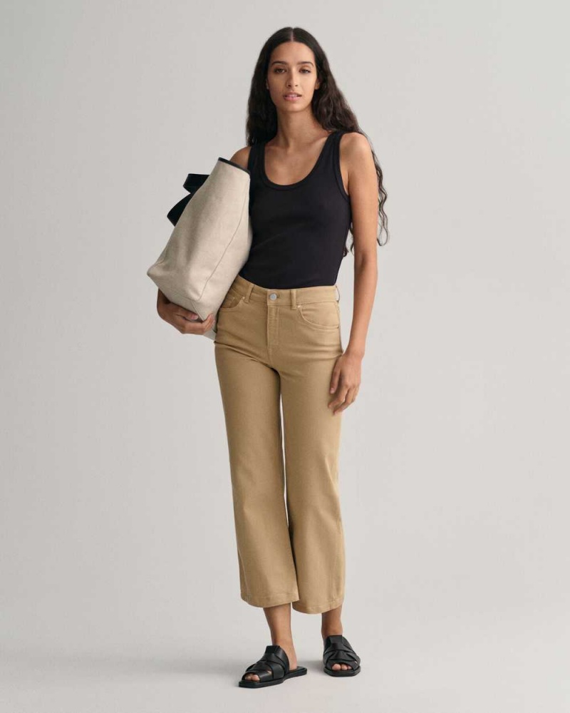 Gant Cropped Wide Leg Color Women's Jeans Dark Khaki | FWXCB-2095